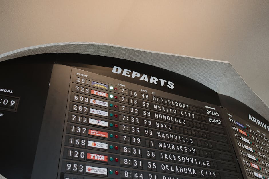 airport departure board budget airline, travel packing light personal item bag